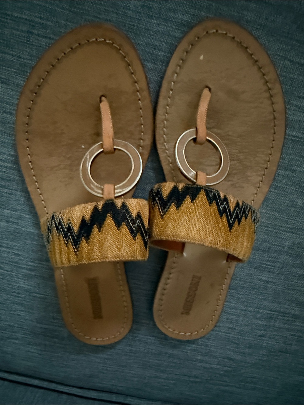 Missoni Metallic Gold Zigzag Strap Toe-Ring Sandals
